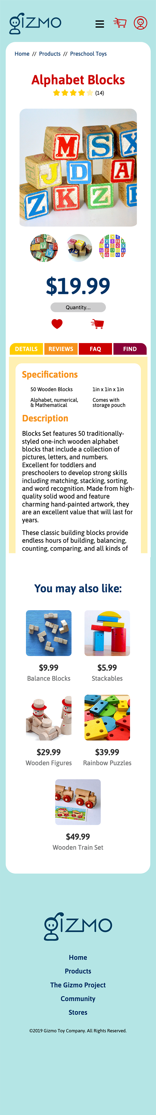 Gizmo Product Detail Page on Mobile